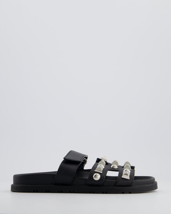 Hermès Black Leather Chypre Sandals with Medor Studs Detail Size EU 37.5 RRP £1,730