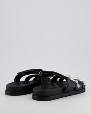 Hermès Black Leather Chypre Sandals with Medor Studs Detail Size EU 37.5 RRP £1,730