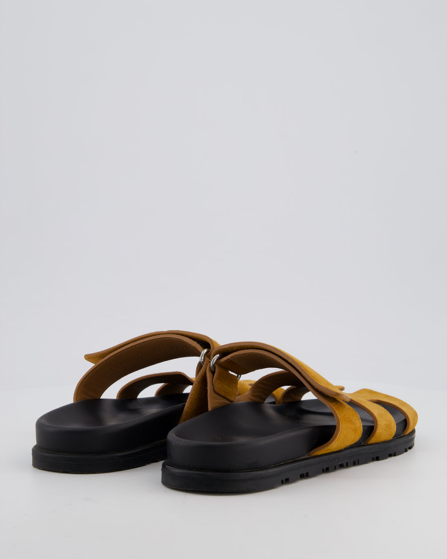 Hermès Chypre Sandals in Gold Suede Leather Size EU 37