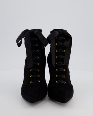 Dolce & Gabbana Black Lace Up Pointed Suede Heels Size EU 37