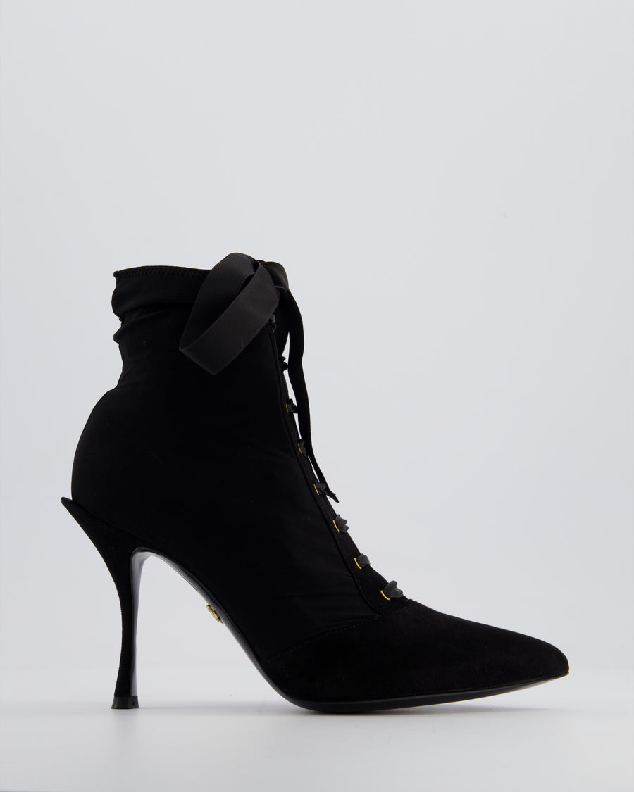 Dolce & Gabbana Black Lace Up Pointed Suede Heels Size EU 37