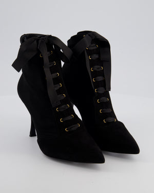 Dolce & Gabbana Black Lace Up Pointed Suede Heels Size EU 37