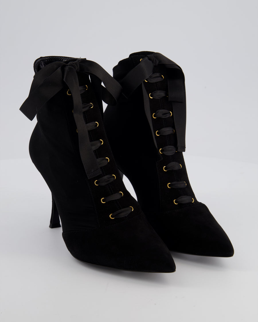 Dolce & Gabbana Black Lace Up Pointed Suede Heels Size EU 37