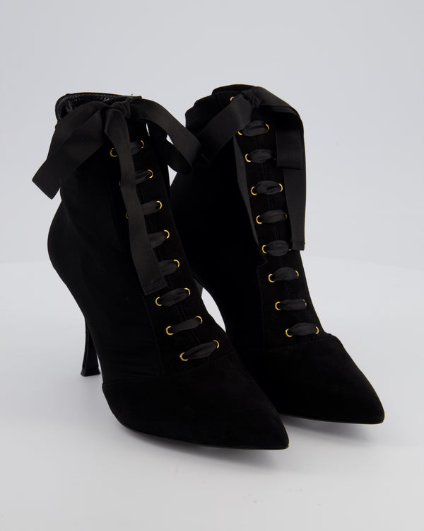 Dolce & Gabbana Black Lace Up Pointed Suede Heels Size EU 37