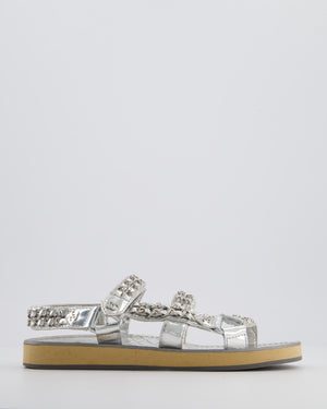 Chanel Silver Laminated Goatskin Dad Sandal with Chain Detail Size EU 37