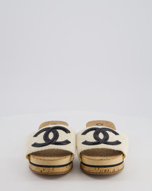 Chanel 20P White Tweed Mules with CC Detail Size EU 37