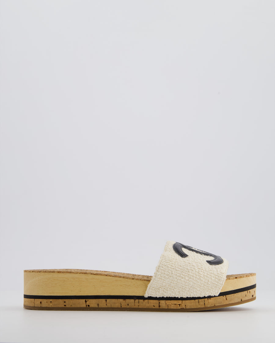 Chanel 20P White Tweed Mules with CC Detail Size EU 37
