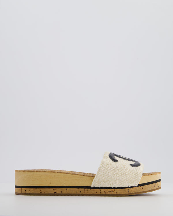 Chanel 20P White Tweed Mules with CC Detail Size EU 37