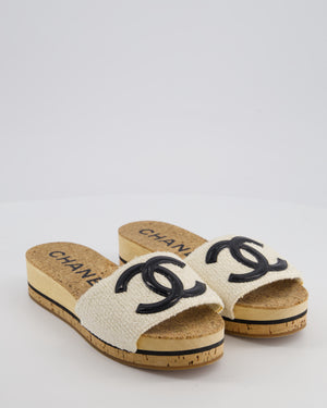 Chanel 20P White Tweed Mules with CC Detail Size EU 37