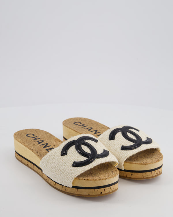 Chanel 20P White Tweed Mules with CC Detail Size EU 37