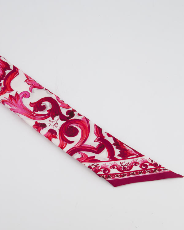 Dolce & Gabbana Pink Majolica Silk Scarf Size 100cm x 6.5cm