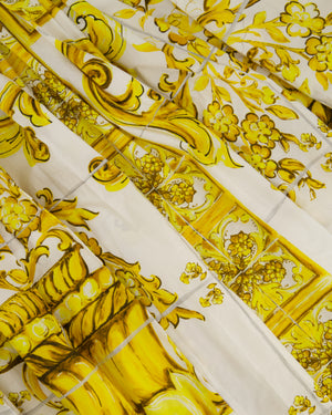 Dolce & Gabbana Yellow Majolica Print Midi Dress with Pleat Detail Size IT 44 (UK 12)