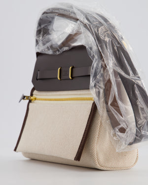 *NEW RELEASE & RARE* Hermès Herbag Zip 20 Bag in Ecru Beige Viking Canvas & Ebene Vache Hunter Leather with Gold Hardware