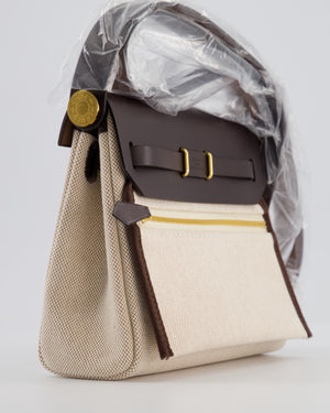 *NEW RELEASE & RARE* Hermès Herbag Zip 20 Bag in Ecru Beige Viking Canvas & Ebene Vache Hunter Leather with Gold Hardware