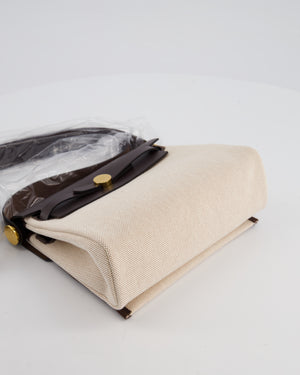 *NEW RELEASE & RARE* Hermès Herbag Zip 20 Bag in Ecru Beige Viking Canvas & Ebene Vache Hunter Leather with Gold Hardware