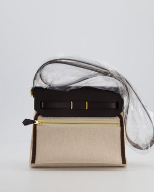 *NEW RELEASE & RARE* Hermès Herbag Zip 20 Bag in Ecru Beige Viking Canvas & Ebene Vache Hunter Leather with Gold Hardware