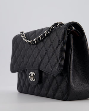 Chanel Black Jumbo Classic Double Flap Bag in Caviar Leather with Silver Hardware