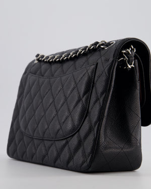 Chanel Black Jumbo Classic Double Flap Bag in Caviar Leather with Silver Hardware