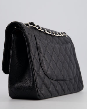 Chanel Black Jumbo Classic Double Flap Bag in Caviar Leather with Silver Hardware