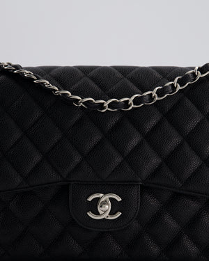Chanel Black Jumbo Classic Double Flap Bag in Caviar Leather with Silver Hardware