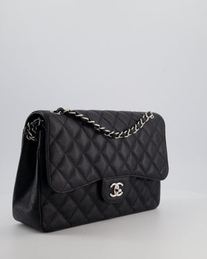 Chanel Black Jumbo Classic Double Flap Bag in Caviar Leather with Silver Hardware
