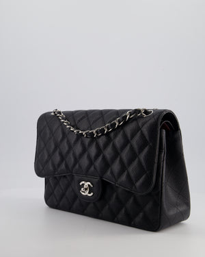 Chanel Black Jumbo Classic Double Flap Bag in Caviar Leather with Silver Hardware