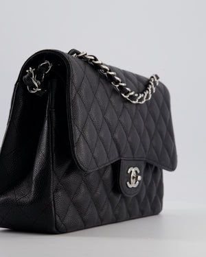 Chanel Black Jumbo Classic Double Flap Bag in Caviar Leather with Silver Hardware
