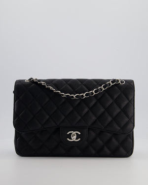 Chanel Black Jumbo Classic Double Flap Bag in Caviar Leather with Silver Hardware