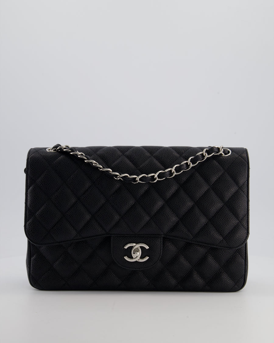 Chanel Black Jumbo Classic Double Flap Bag in Caviar Leather with Silver Hardware