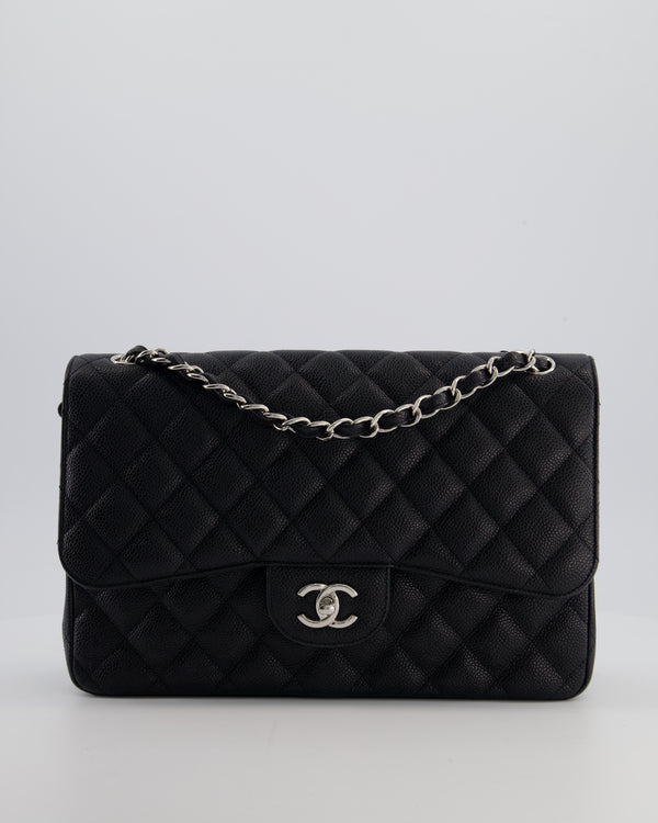 Chanel Black Jumbo Classic Double Flap Bag in Caviar Leather with Silver Hardware