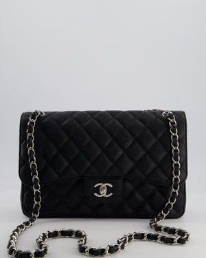 Chanel Black Jumbo Classic Double Flap Bag in Caviar Leather with Silver Hardware