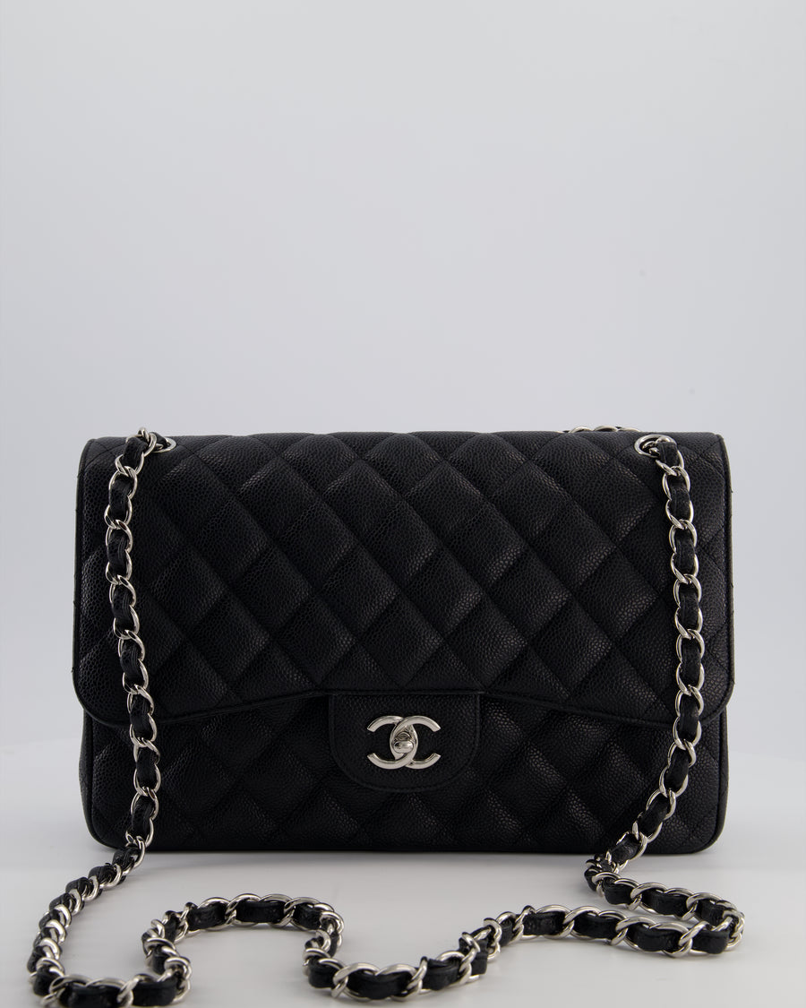 Chanel Black Jumbo Classic Double Flap Bag in Caviar Leather with Silver Hardware