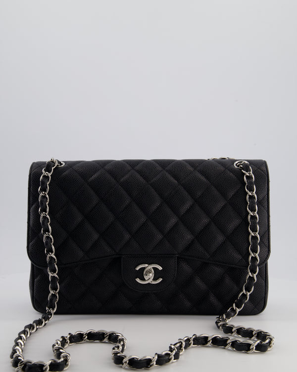 Chanel Black Jumbo Classic Double Flap Bag in Caviar Leather with Silver Hardware