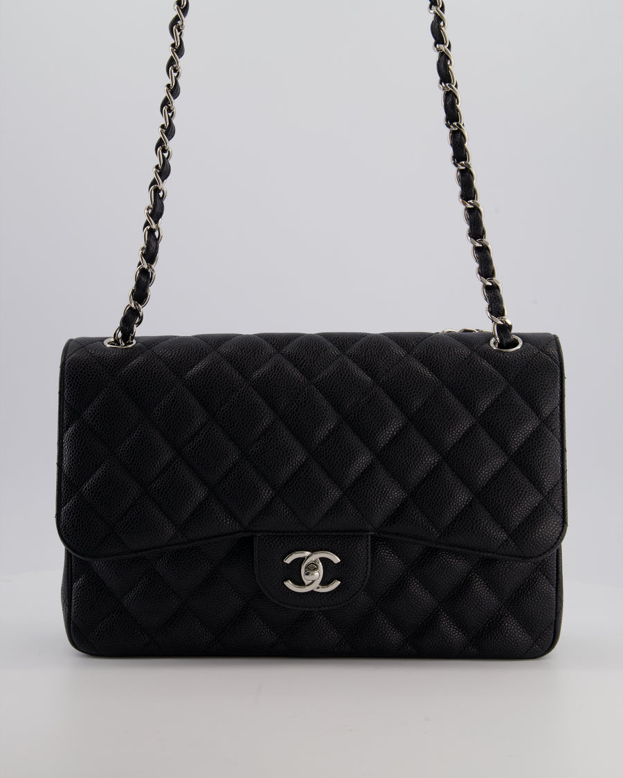 Chanel Black Jumbo Classic Double Flap Bag in Caviar Leather with Silver Hardware