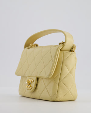 Chanel Mini Flap Bag in Pale Yellow Lambskin Leather with Chunky Chain and Gold Hardware