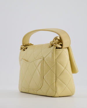 Chanel Mini Flap Bag in Pale Yellow Lambskin Leather with Chunky Chain and Gold Hardware