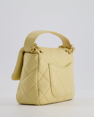 Chanel Mini Flap Bag in Pale Yellow Lambskin Leather with Chunky Chain and Gold Hardware