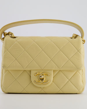 Chanel Mini Flap Bag in Pale Yellow Lambskin Leather with Chunky Chain and Gold Hardware