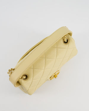 Chanel Mini Flap Bag in Pale Yellow Lambskin Leather with Chunky Chain and Gold Hardware