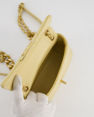 Chanel Mini Flap Bag in Pale Yellow Lambskin Leather with Chunky Chain and Gold Hardware