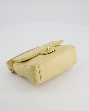 Chanel Mini Flap Bag in Pale Yellow Lambskin Leather with Chunky Chain and Gold Hardware
