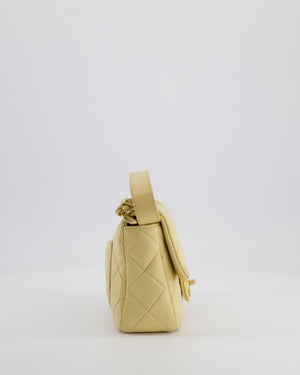 Chanel Mini Flap Bag in Pale Yellow Lambskin Leather with Chunky Chain and Gold Hardware