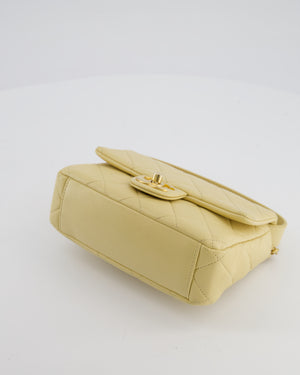 Chanel Mini Flap Bag in Pale Yellow Lambskin Leather with Chunky Chain and Gold Hardware