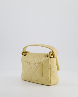 Chanel Mini Flap Bag in Pale Yellow Lambskin Leather with Chunky Chain and Gold Hardware