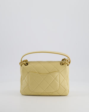 Chanel Mini Flap Bag in Pale Yellow Lambskin Leather with Chunky Chain and Gold Hardware