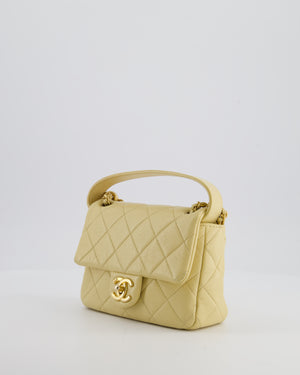 Chanel Mini Flap Bag in Pale Yellow Lambskin Leather with Chunky Chain and Gold Hardware