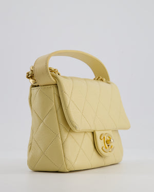 Chanel Mini Flap Bag in Pale Yellow Lambskin Leather with Chunky Chain and Gold Hardware