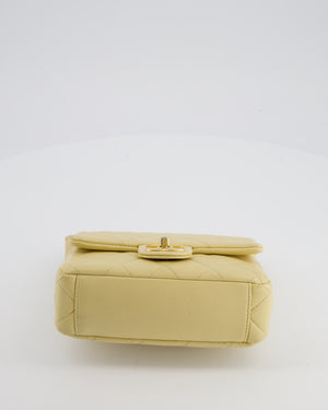Chanel Mini Flap Bag in Pale Yellow Lambskin Leather with Chunky Chain and Gold Hardware