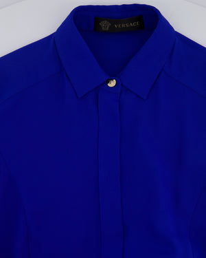 Versace Electric Blue Shirt Dress with Jellyfish Buckle Leather Belt Size IT 42 (UK 10)
