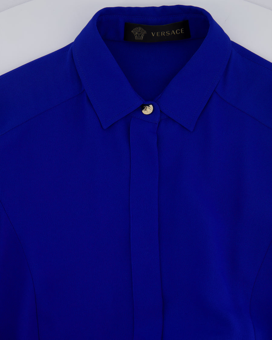 Versace Electric Blue Shirt Dress with Jellyfish Buckle Leather Belt Size IT 42 (UK 10)